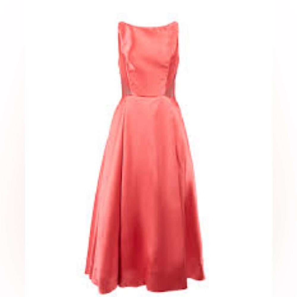 Monique Lhuillier Coral Sleeveless Lace Panel Gown